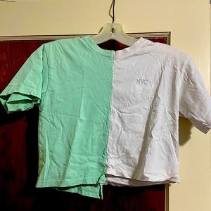 Green and white reworked crop tee